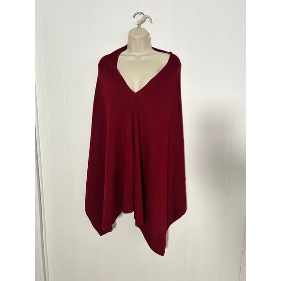 Sweaters - Cashmere Poncho Red/Burgundy V-Neck Made in Nepal Excellent Condition One Size